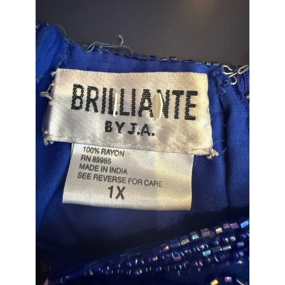 Vintage Brilliante by J.A. Beaded Dress Royal Blue Chiffon & Sequins 1X - Picture 2 of 6